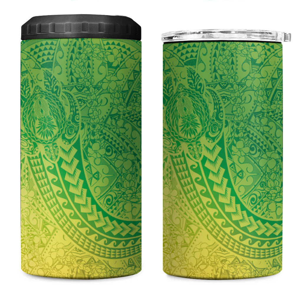 Hawaiian Turtles and Leis 4 in 1 Can Cooler Tumbler Tribal Kakau Pattern Fresh Summer Vibe