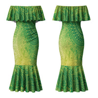 Hawaiian Turtles and Leis Couples Matching Mermaid Dress and Long Sleeve Button Shirt Tribal Kakau Pattern Fresh Summer Vibe LT03 - Polynesian Pride