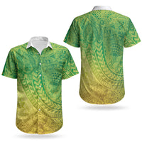 Hawaiian Turtles and Leis Couples Matching Off Shoulder Short Dress and Hawaiian Shirt Tribal Kakau Pattern Fresh Summer Vibe LT03 - Polynesian Pride