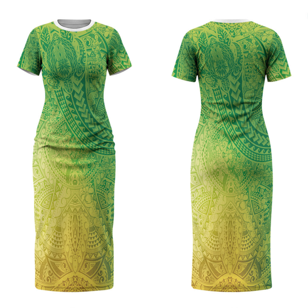 Hawaiian Turtles and Leis Couples Matching Short Sleeve Bodycon Dress and Hawaiian Shirt Tribal Kakau Pattern Fresh Summer Vibe LT03 - Polynesian Pride