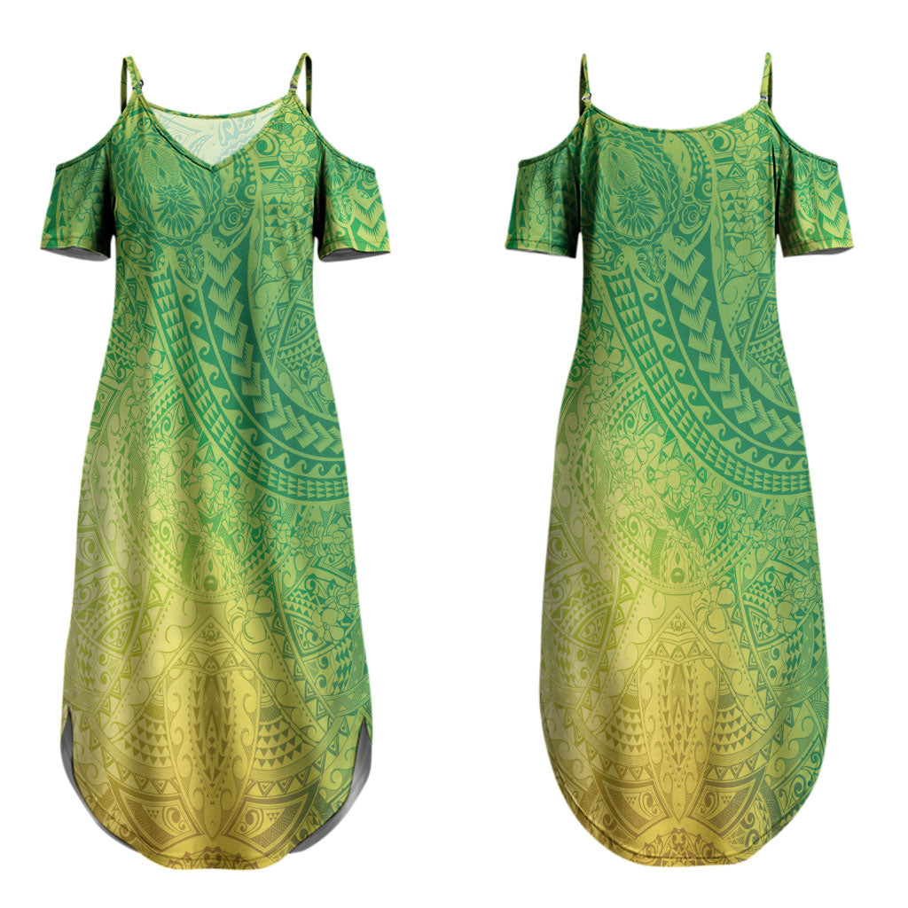 Hawaiian Turtles and Leis Couples Matching Summer Maxi Dress and Hawaiian Shirt Tribal Kakau Pattern Fresh Summer Vibe LT03 - Polynesian Pride