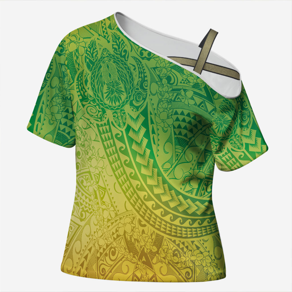 Hawaiian Turtles and Leis Cross Shoulder Shirt Tribal Kakau Pattern Fresh Summer Vibe