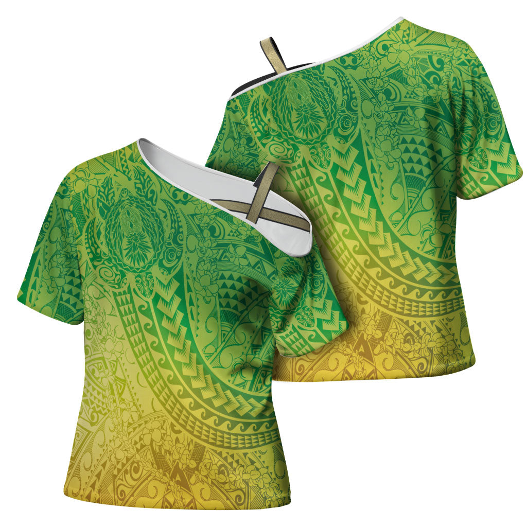 Hawaiian Turtles and Leis Cross Shoulder Shirt Tribal Kakau Pattern Fresh Summer Vibe