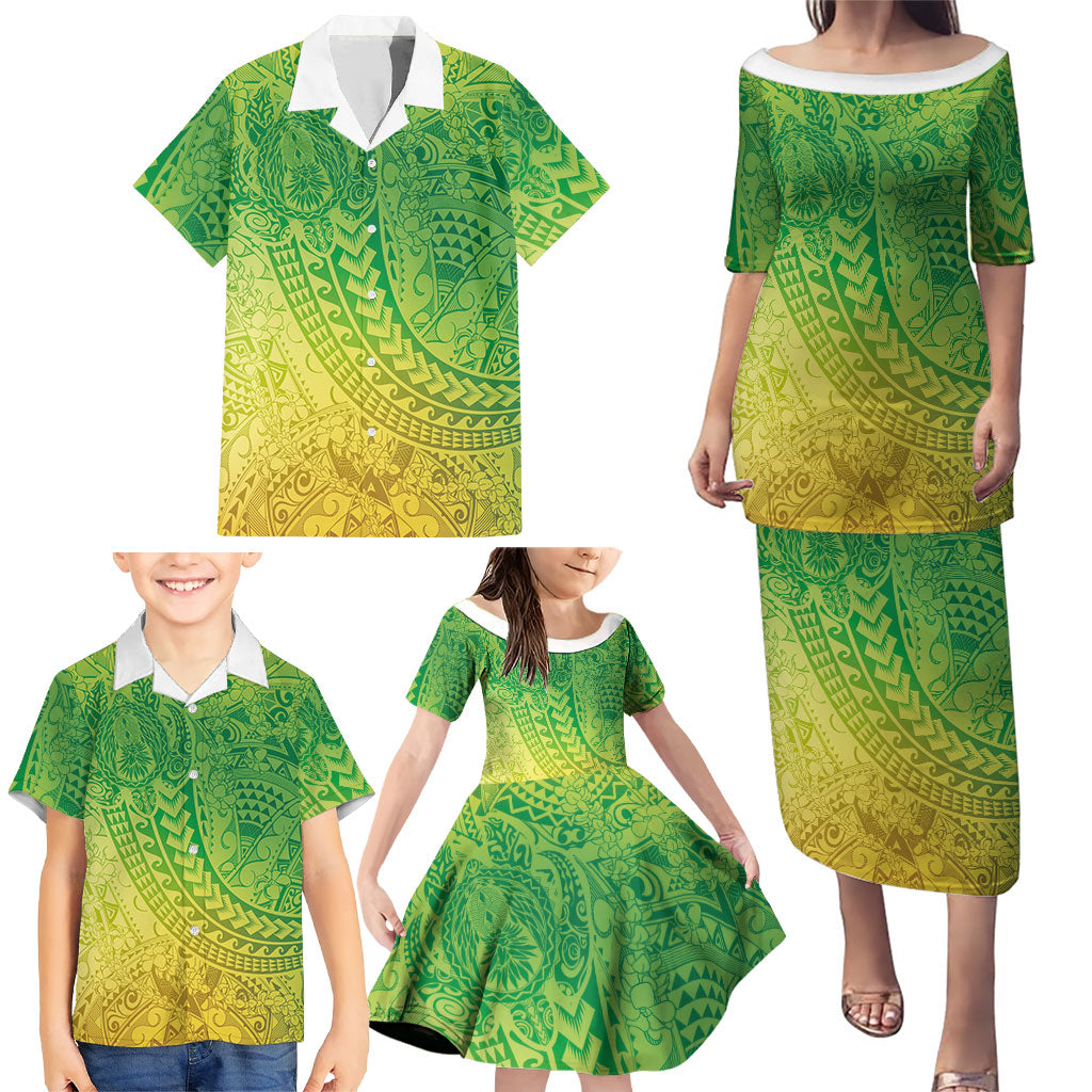 Hawaiian Turtles and Leis Family Matching Puletasi and Hawaiian Shirt Tribal Kakau Pattern Fresh Summer Vibe
