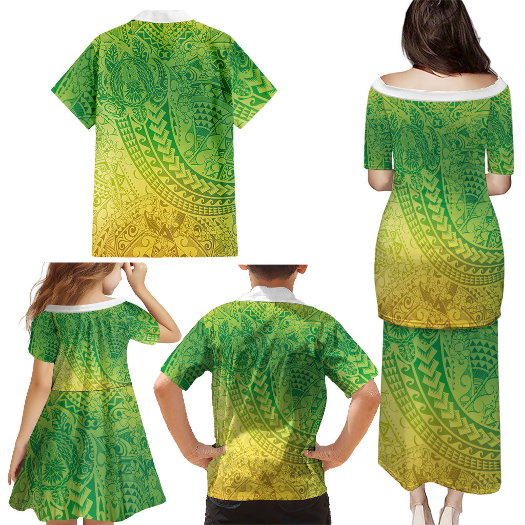 Hawaiian Turtles and Leis Family Matching Puletasi and Hawaiian Shirt Tribal Kakau Pattern Fresh Summer Vibe