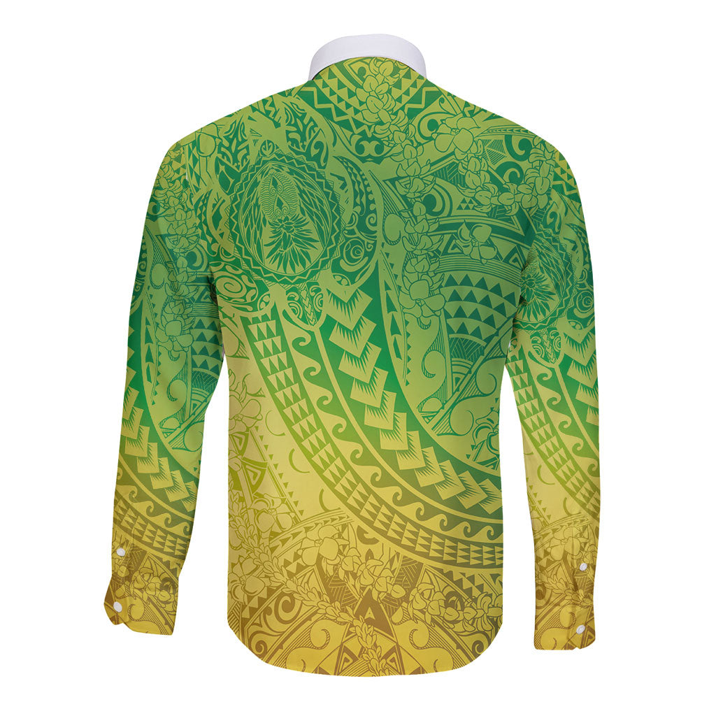 Hawaiian Turtles and Leis Long Sleeve Button Shirt Tribal Kakau Pattern Fresh Summer Vibe