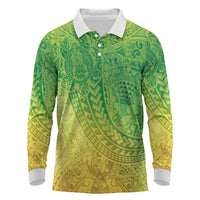 Hawaiian Turtles and Leis Long Sleeve Polo Shirt Tribal Kakau Pattern Fresh Summer Vibe