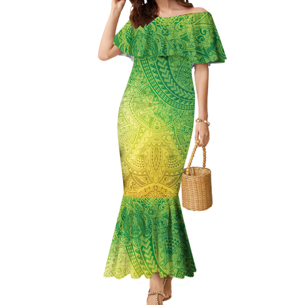 Hawaiian Turtles and Leis Mermaid Dress Tribal Kakau Pattern Fresh Summer Vibe