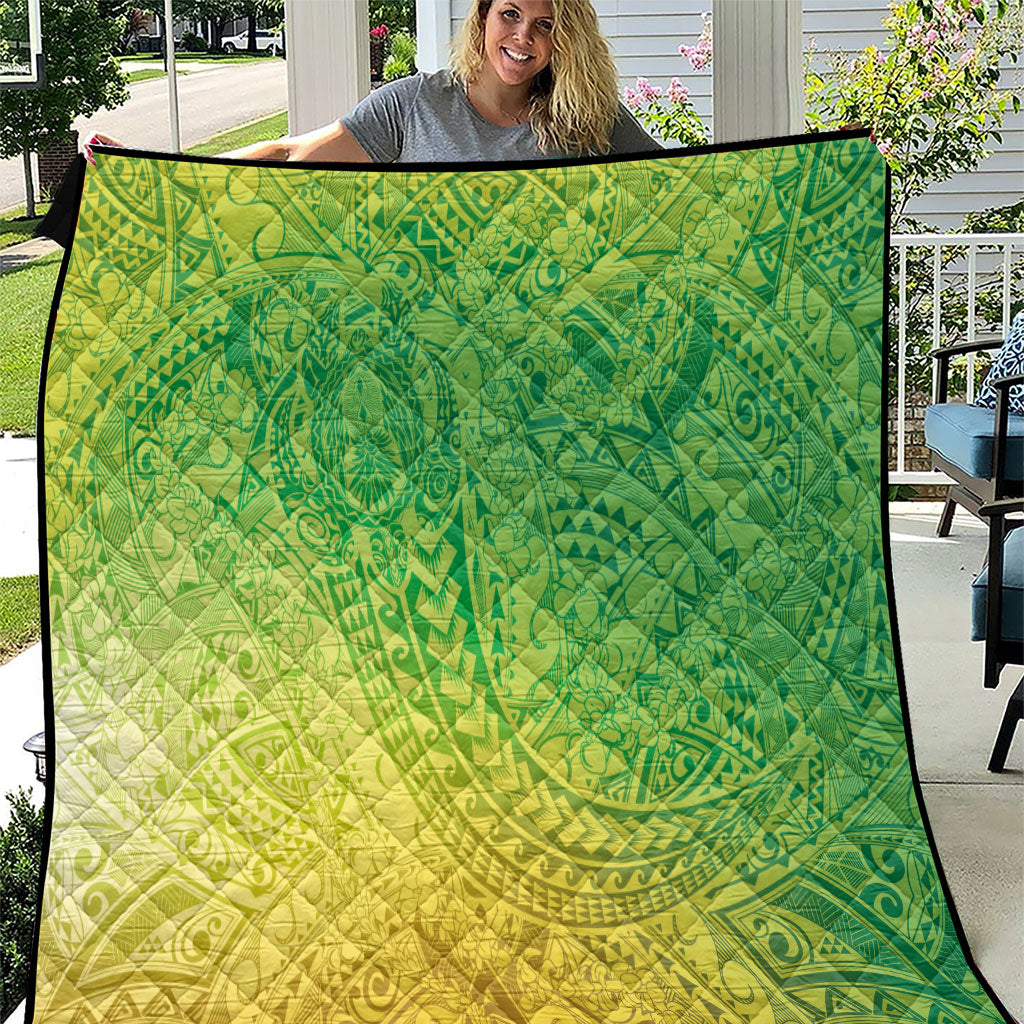 Hawaiian Turtles and Leis Quilt Tribal Kakau Pattern Fresh Summer Vibe