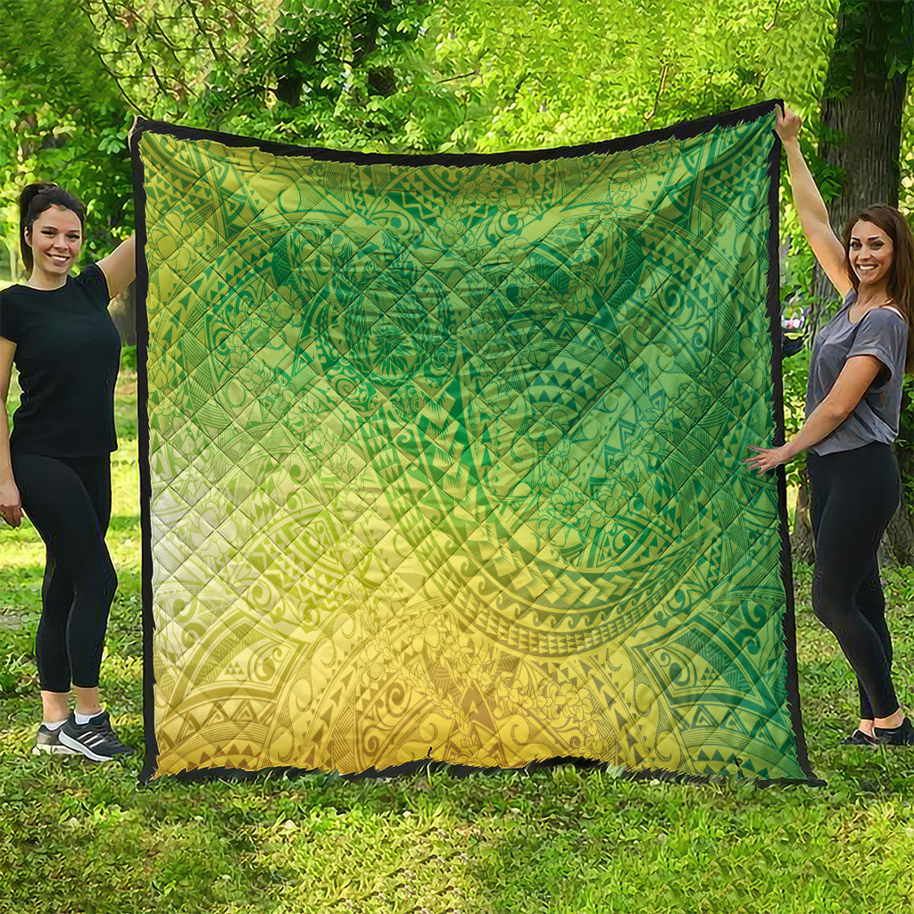 Hawaiian Turtles and Leis Quilt Tribal Kakau Pattern Fresh Summer Vibe