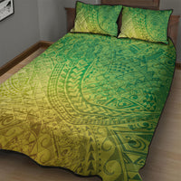 Hawaiian Turtles and Leis Quilt Bed Set Tribal Kakau Pattern Fresh Summer Vibe