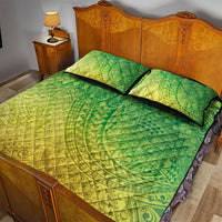 Hawaiian Turtles and Leis Quilt Bed Set Tribal Kakau Pattern Fresh Summer Vibe
