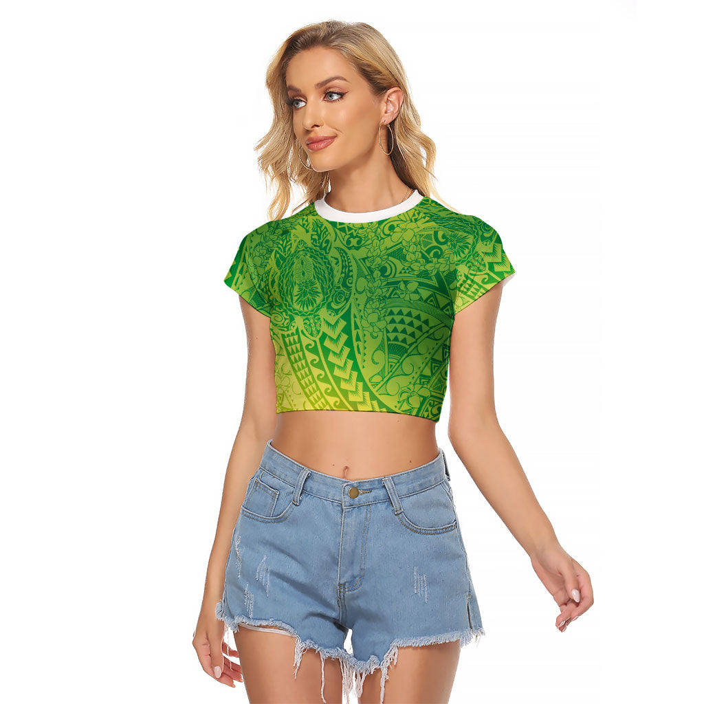 Hawaiian Turtles and Leis Raglan Cropped T Shirt Tribal Kakau Pattern Fresh Summer Vibe