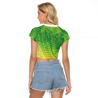 Hawaiian Turtles and Leis Raglan Cropped T Shirt Tribal Kakau Pattern Fresh Summer Vibe