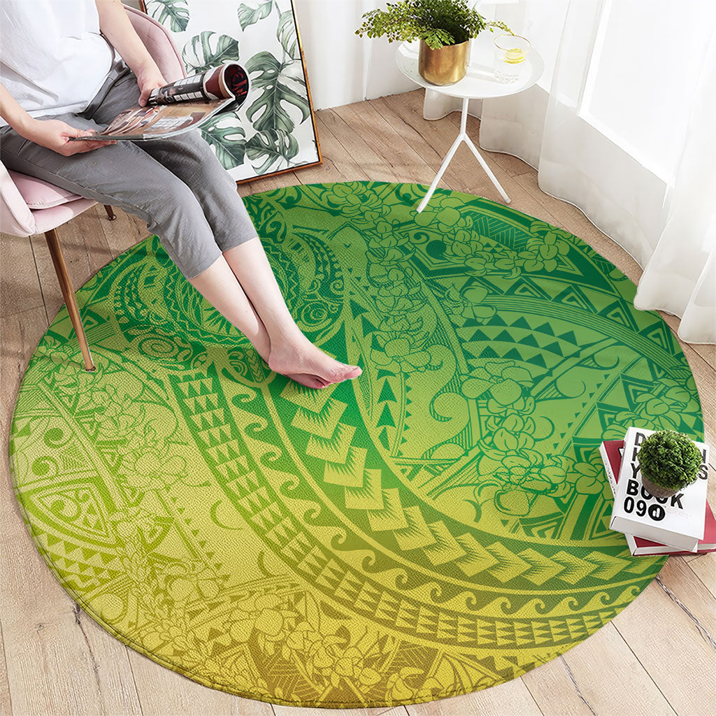 Hawaiian Turtles and Leis Round Carpet Tribal Kakau Pattern Fresh Summer Vibe