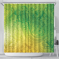 Hawaiian Turtles and Leis Shower Curtain Tribal Kakau Pattern Fresh Summer Vibe