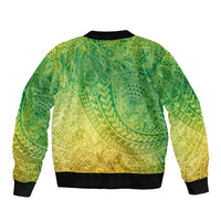 Hawaiian Turtles and Leis Sleeve Zip Bomber Jacket Tribal Kakau Pattern Fresh Summer Vibe