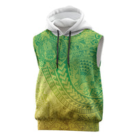 Hawaiian Turtles and Leis Sleeveless Hoodie Tribal Kakau Pattern Fresh Summer Vibe