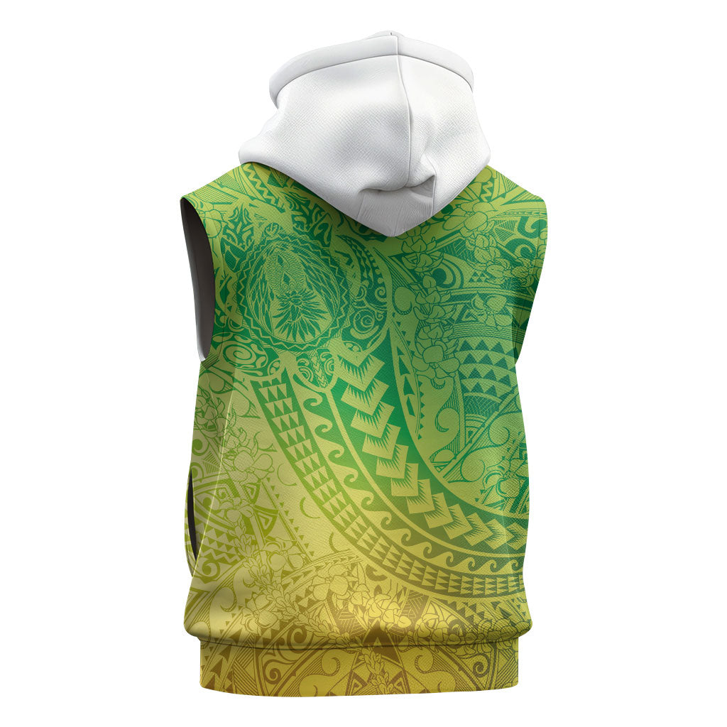 Hawaiian Turtles and Leis Sleeveless Hoodie Tribal Kakau Pattern Fresh Summer Vibe