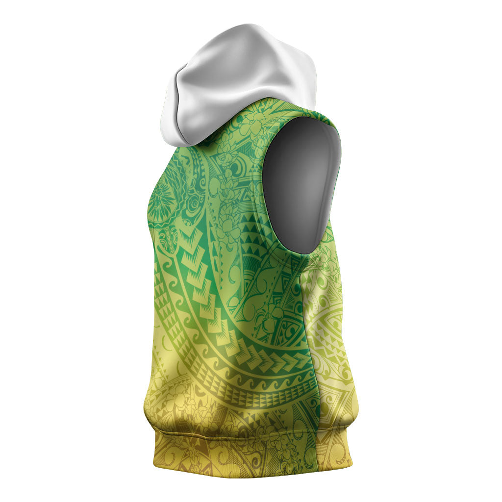 Hawaiian Turtles and Leis Sleeveless Hoodie Tribal Kakau Pattern Fresh Summer Vibe