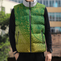 Hawaiian Turtles and Leis Sleeveless Puffer Jacket Tribal Kakau Pattern Fresh Summer Vibe