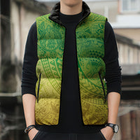 Hawaiian Turtles and Leis Sleeveless Puffer Jacket Tribal Kakau Pattern Fresh Summer Vibe