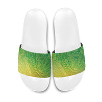 Hawaiian Turtles and Leis Slide Sandals Tribal Kakau Pattern Fresh Summer Vibe