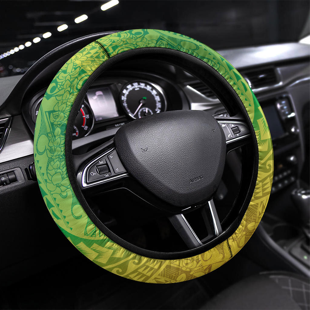 Hawaiian Turtles and Leis Steering Wheel Cover Tribal Kakau Pattern Fresh Summer Vibe