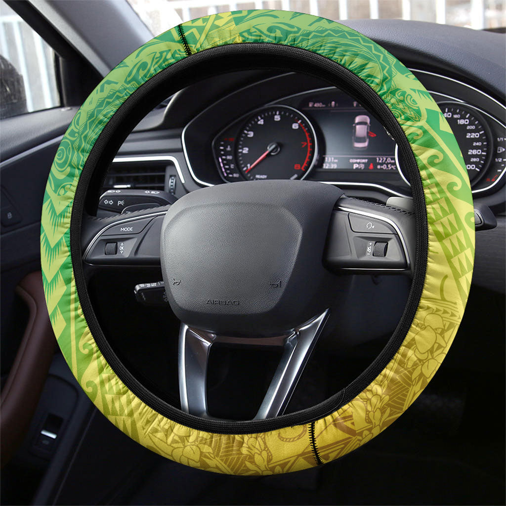 Hawaiian Turtles and Leis Steering Wheel Cover Tribal Kakau Pattern Fresh Summer Vibe