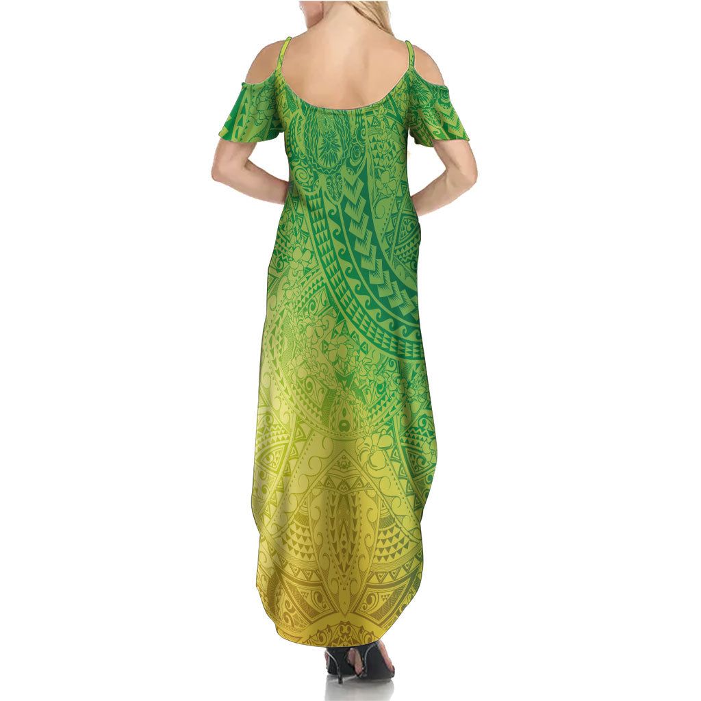 Hawaiian Turtles and Leis Summer Maxi Dress Tribal Kakau Pattern Fresh Summer Vibe