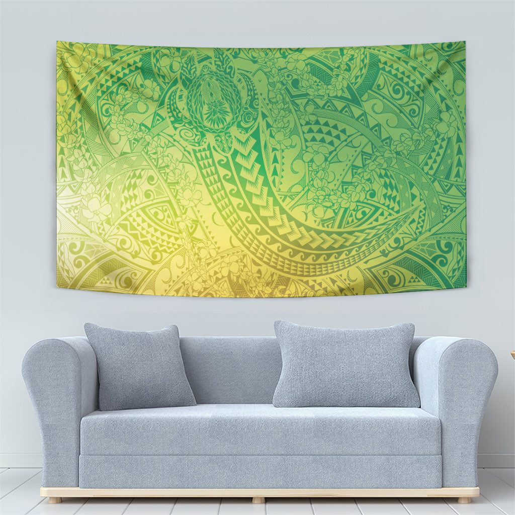 Hawaiian Turtles and Leis Tapestry Tribal Kakau Pattern Fresh Summer Vibe
