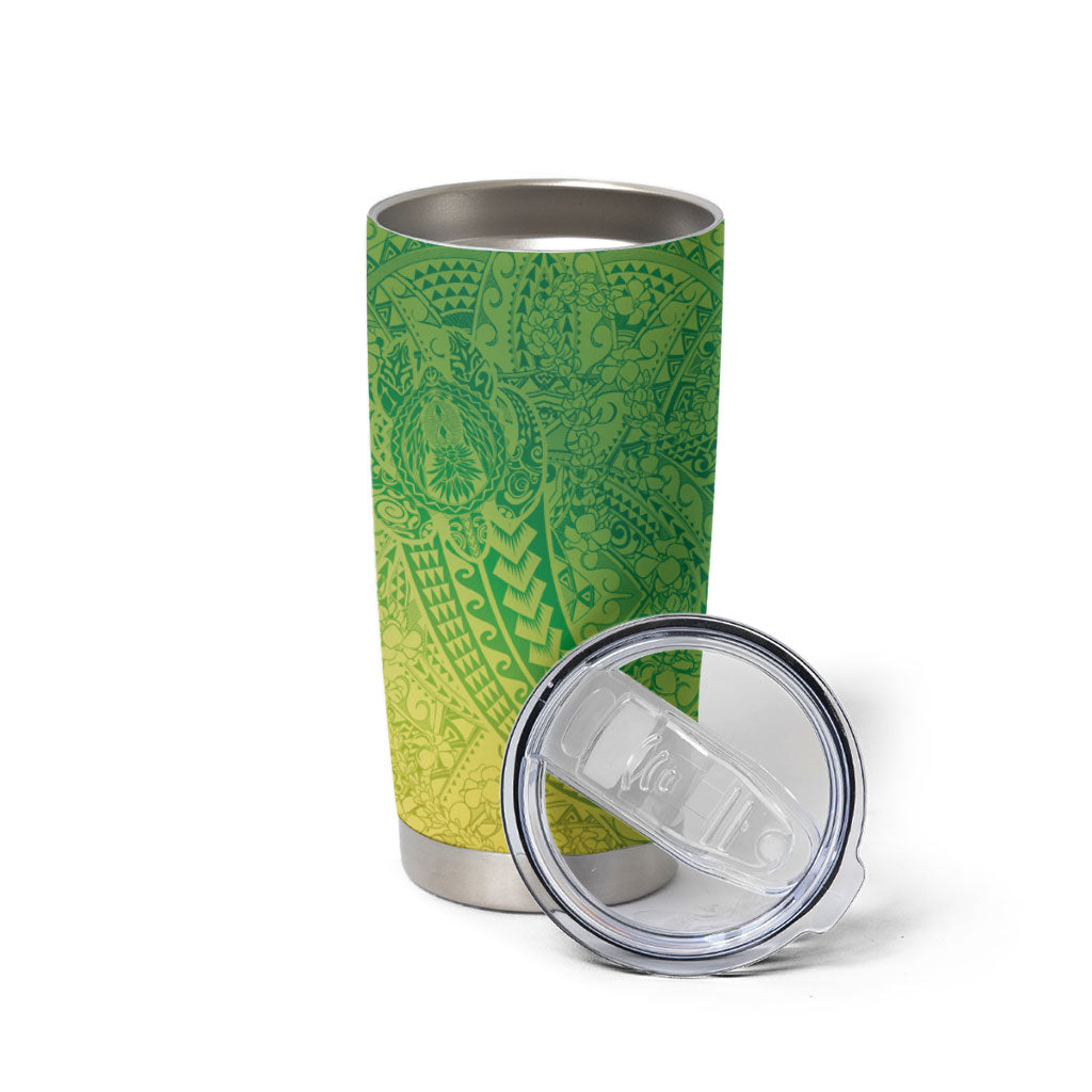 Hawaiian Turtles and Leis Tumbler Cup Tribal Kakau Pattern Fresh Summer Vibe