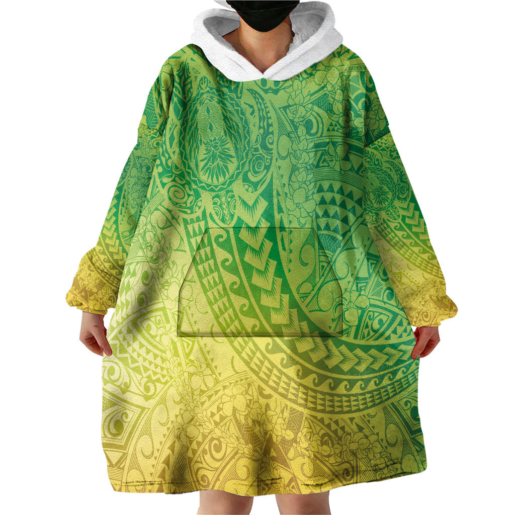 Hawaiian Turtles and Leis Wearable Blanket Hoodie Tribal Kakau Pattern Fresh Summer Vibe
