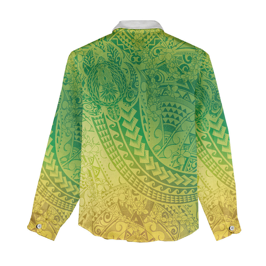 Hawaiian Turtles and Leis Women Casual Shirt Tribal Kakau Pattern Fresh Summer Vibe