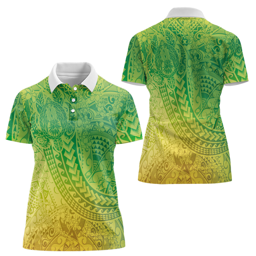 Hawaiian Turtles and Leis Women Polo Shirt Tribal Kakau Pattern Fresh Summer Vibe