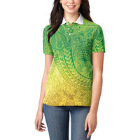 Hawaiian Turtles and Leis Women Polo Shirt Tribal Kakau Pattern Fresh Summer Vibe