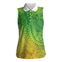 Hawaiian Turtles and Leis Women Sleeveless Polo Shirt Tribal Kakau Pattern Fresh Summer Vibe