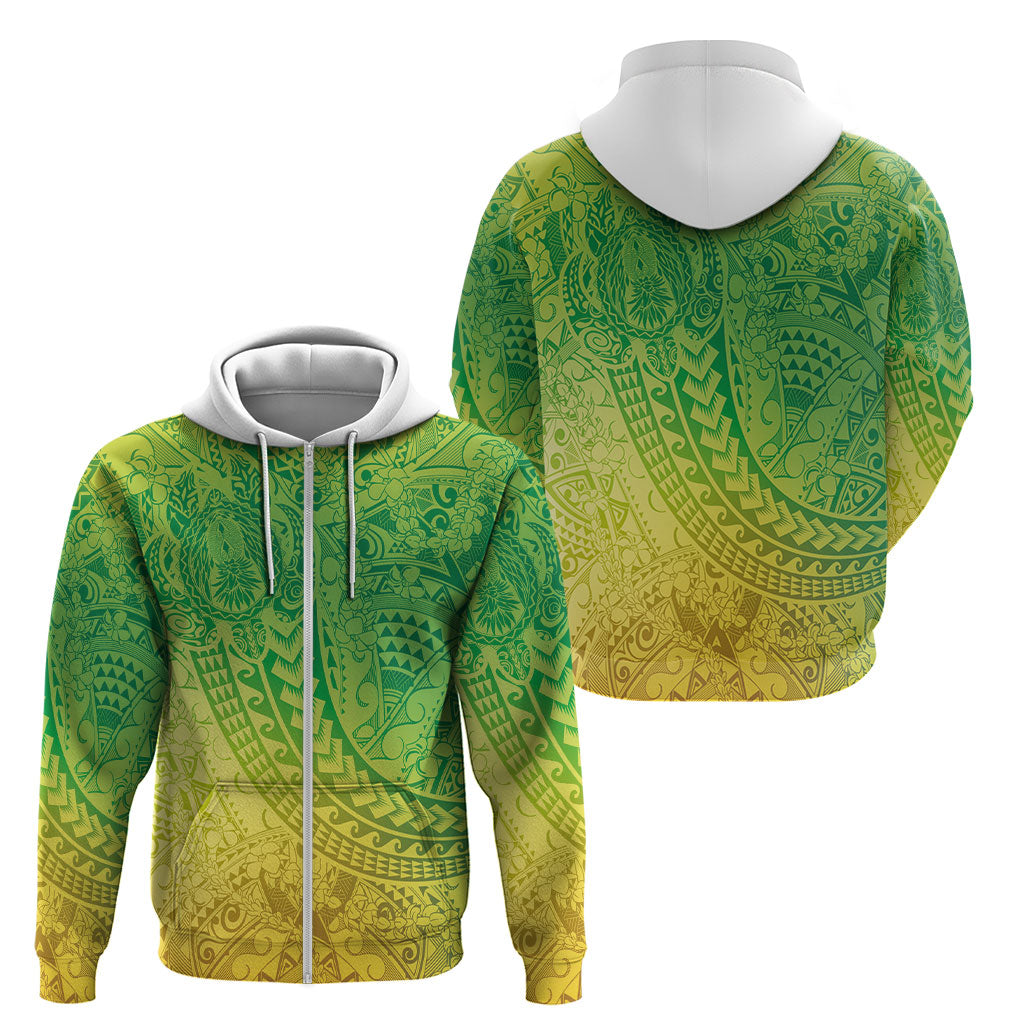 Hawaiian Turtles and Leis Zip Hoodie Tribal Kakau Pattern Fresh Summer Vibe