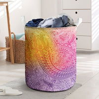 Hawaiian Turtles and Leis Laundry Basket Tribal Kakau Pattern Magical Rainbow Sky