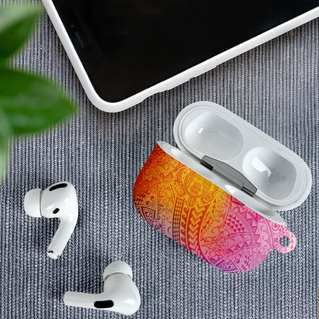 Hawaiian Turtles and Leis AirPods Case Tribal Kakau Pattern Magical Rainbow Sky