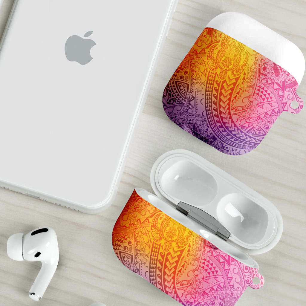 Hawaiian Turtles and Leis AirPods Case Tribal Kakau Pattern Magical Rainbow Sky