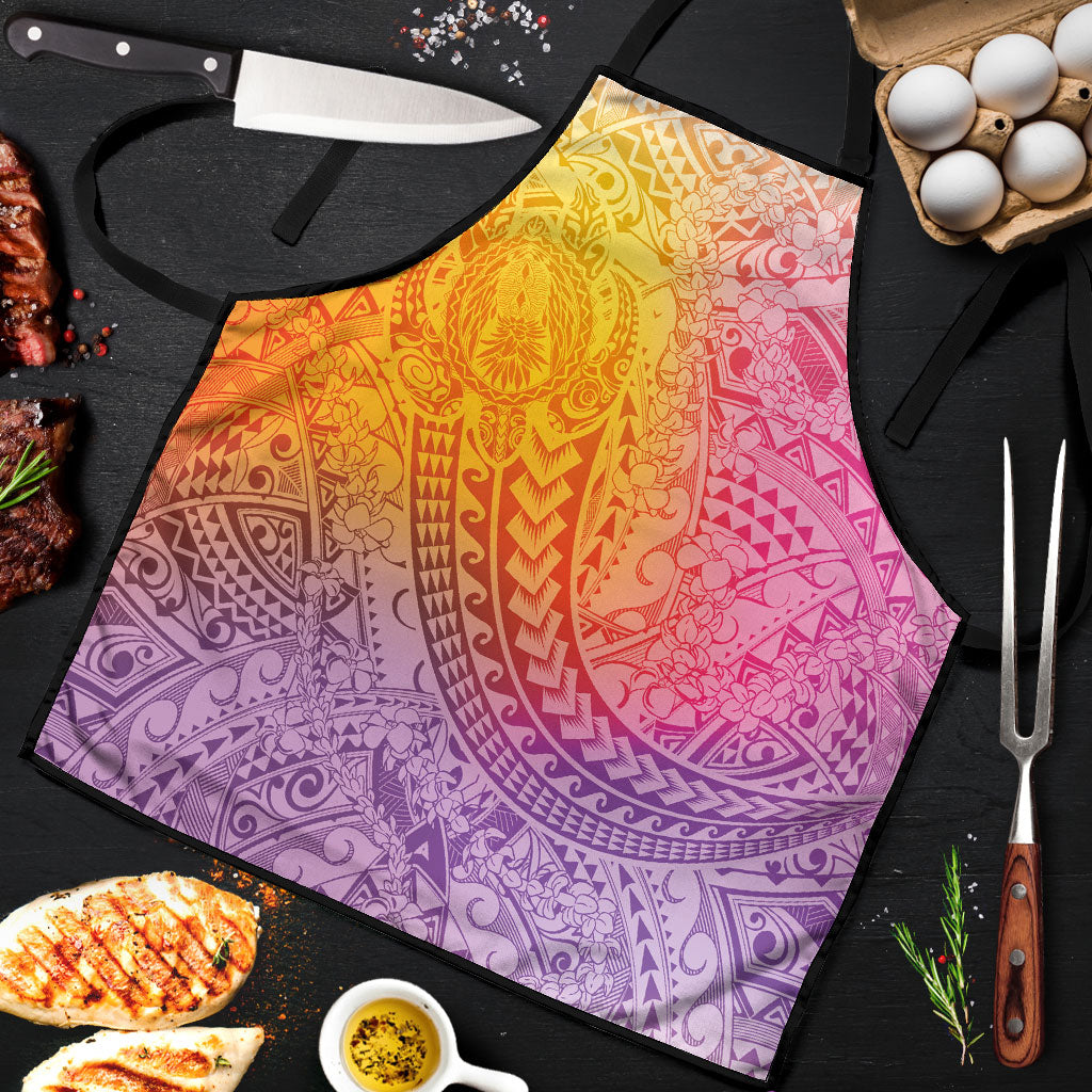 Hawaiian Turtles and Leis Apron Tribal Kakau Pattern Magical Rainbow Sky