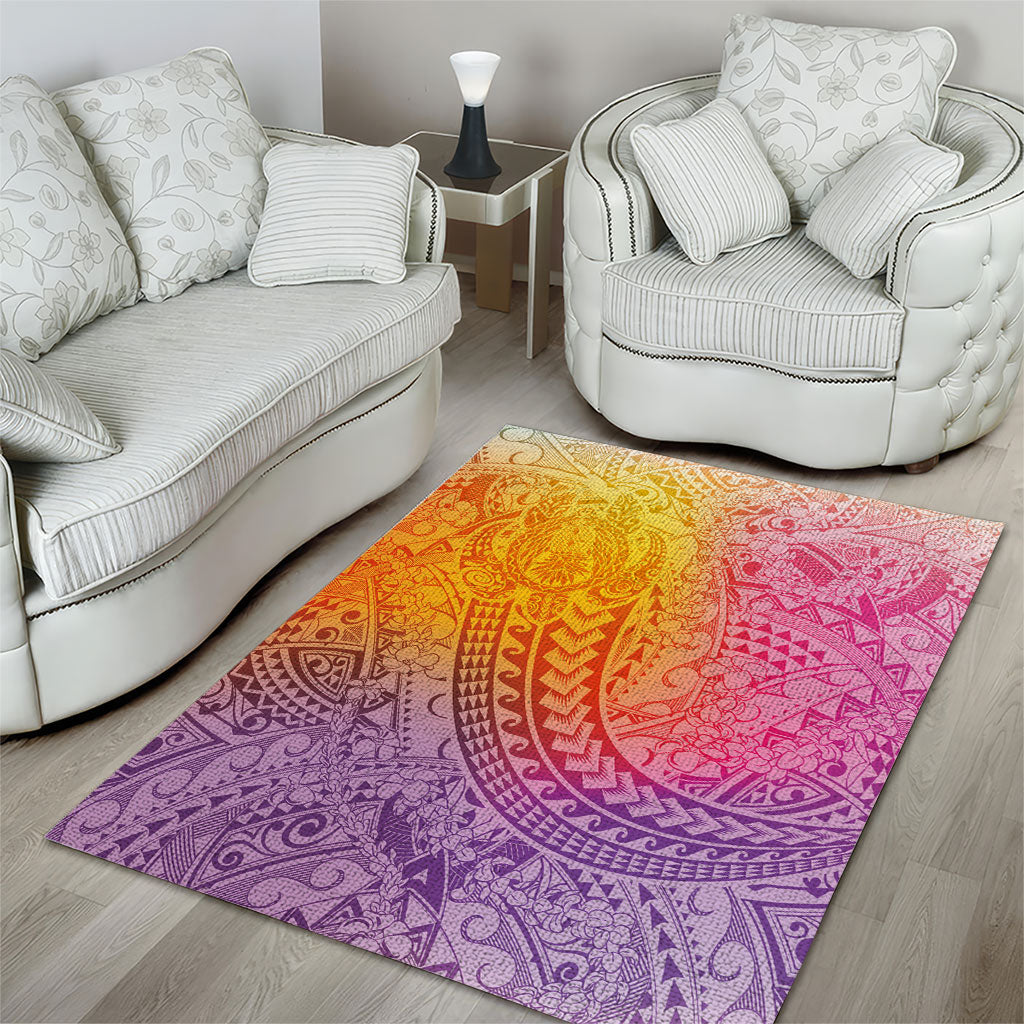 Hawaiian Turtles and Leis Area Rug Tribal Kakau Pattern Magical Rainbow Sky