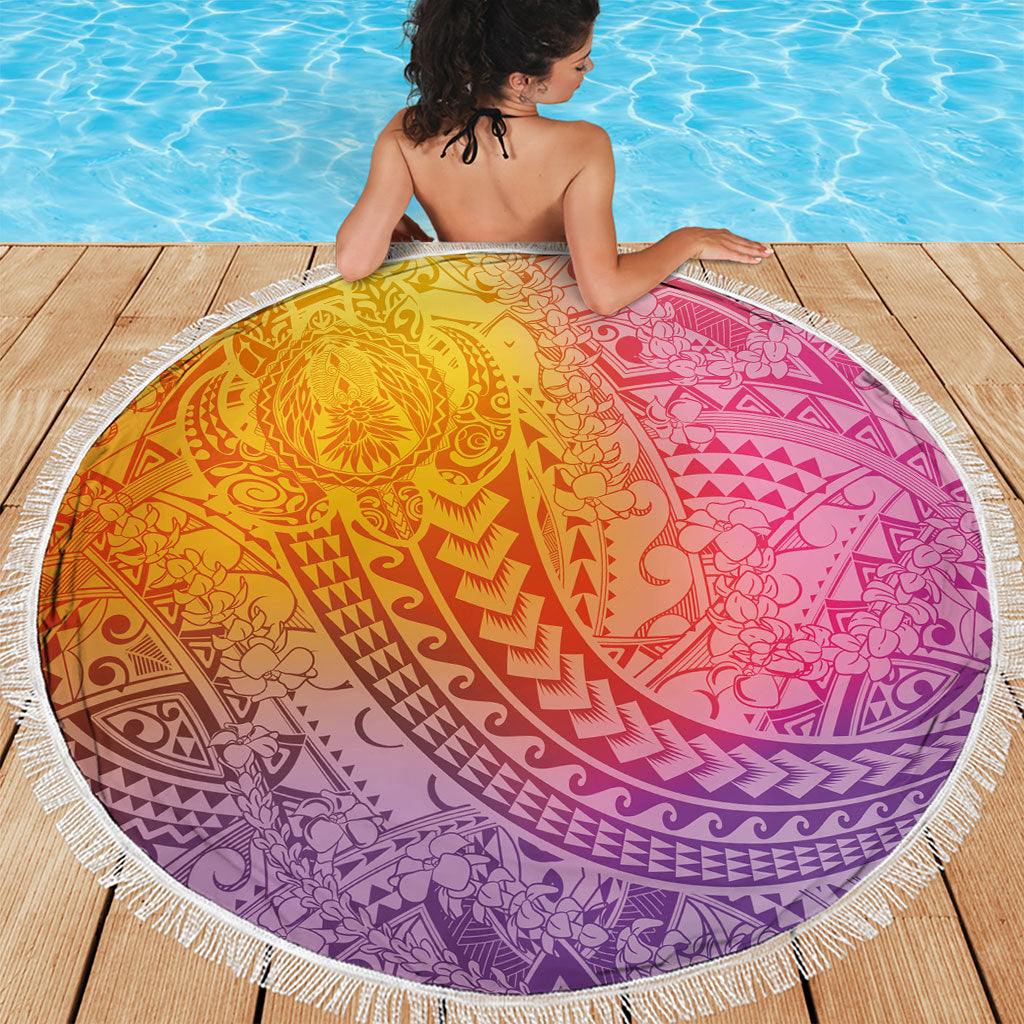 Hawaiian Turtles and Leis Beach Blanket Tribal Kakau Pattern Magical Rainbow Sky