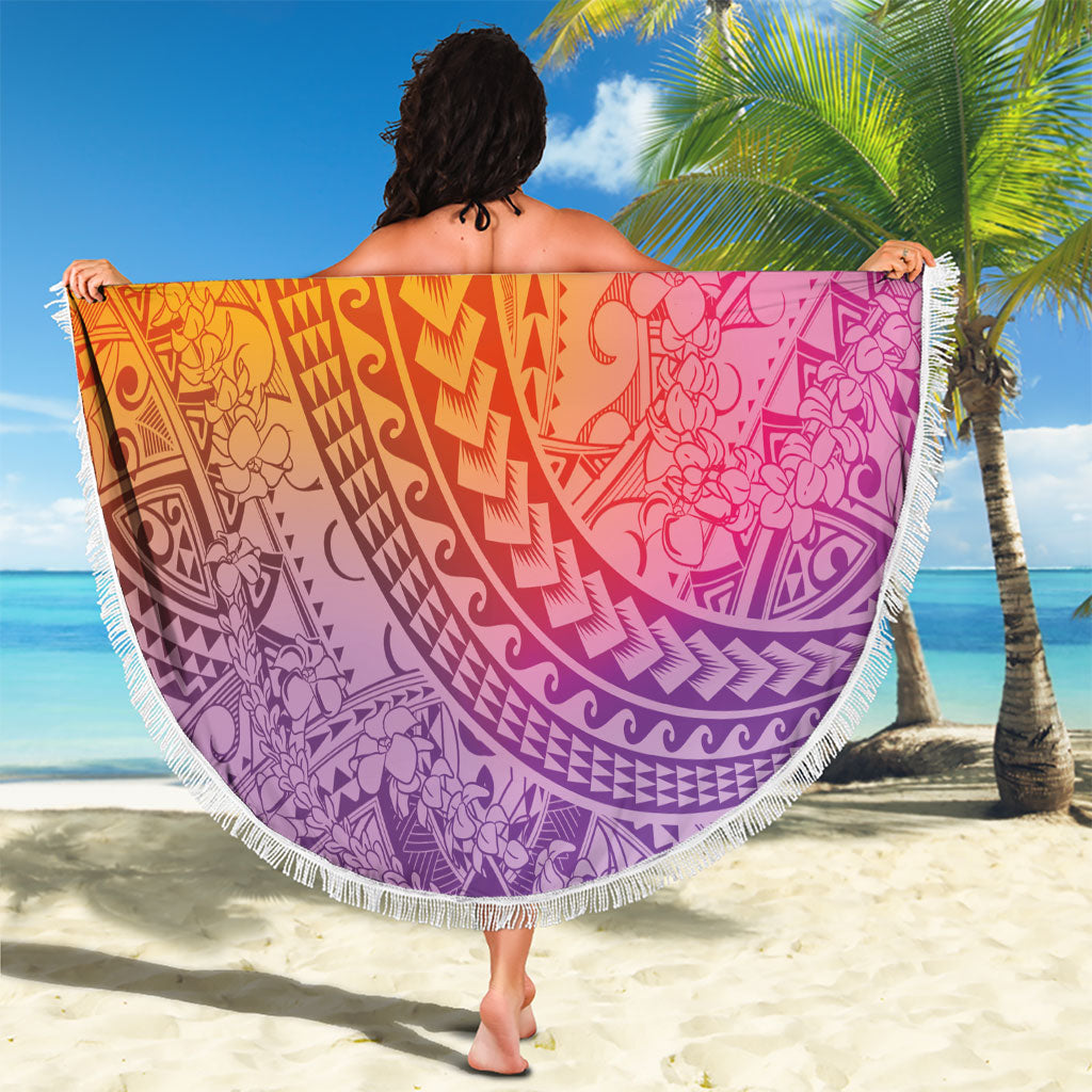 Hawaiian Turtles and Leis Beach Blanket Tribal Kakau Pattern Magical Rainbow Sky