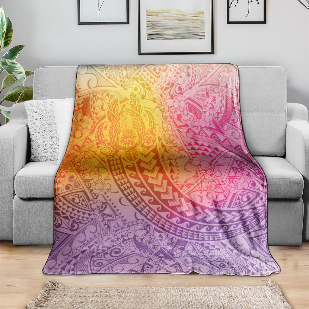 Hawaiian Turtles and Leis Blanket Tribal Kakau Pattern Magical Rainbow Sky