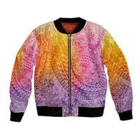 Hawaiian Turtles and Leis Bomber Jacket Tribal Kakau Pattern Magical Rainbow Sky