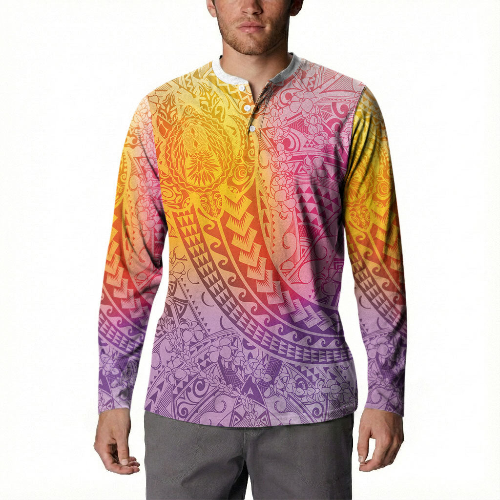 Hawaiian Turtles and Leis Button Sweatshirt Tribal Kakau Pattern Magical Rainbow Sky