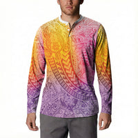 Hawaiian Turtles and Leis Button Sweatshirt Tribal Kakau Pattern Magical Rainbow Sky