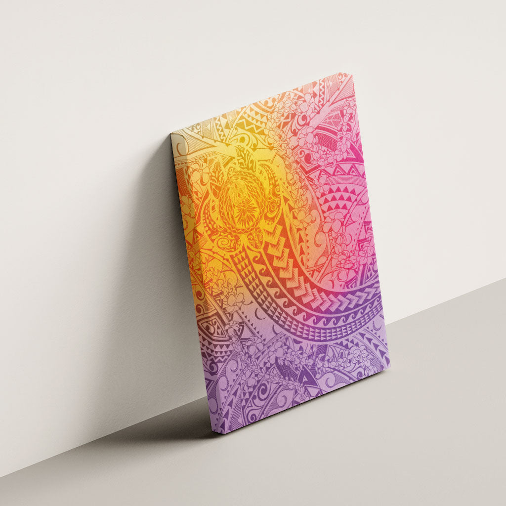 Hawaiian Turtles and Leis Canvas Wall Art Tribal Kakau Pattern Magical Rainbow Sky